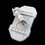 alt="imperial knight armiger breach shield shown from behind with attached combat fist against a black background"